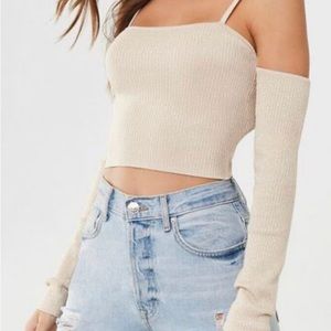 Ribbed Metallic Open-Shoulder Sweater size small